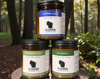 3-Pack Soy Candles for Men - Up North, Oakmoss Trail, Supper Club - SHIPS FREE