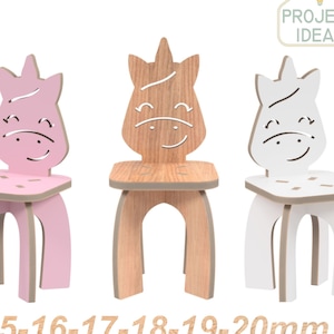 UNICORN chair vector files, dxf, svg, pdf, laser & CNC router cut pattern, cutting template, plan, drawing, childrens furniture, plywood