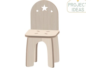 Plano vectorial de silla estrella, plantilla de corte láser CNC, muebles infantiles (descarga digital)