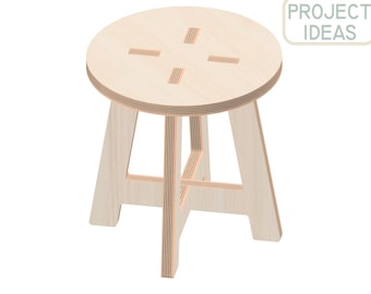 Kleiner runder Hocker, dxf-svg-eps-stl-pdf, Laser & CNC Fräser Schnittmuster, Schnittschablone, Plan, Modell, Sperrholzmöbel