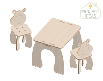 Archivo vectorial del grupo de asientos infantiles Hippo, patrón cortado por láser CNC (dxf, svg, pdf)