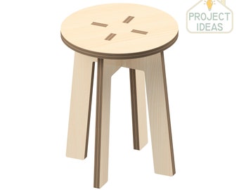 Archivo vectorial de mesa auxiliar con taburete redondo, patrón cortado por láser CNC (PDF)