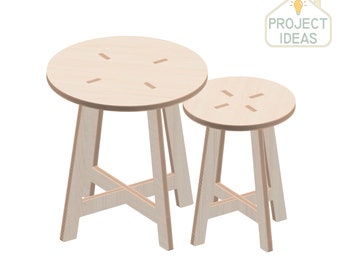 Taburete y mesa auxiliar cortados con láser CNC (archivo vectorial, dxf, pdf, svg, eps, stl)