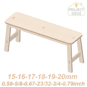 Puede incluir: Un banco de madera con un acabado natural. El banco tiene un grosor de 15-20 mm, o 0,59-0,79 pulgadas. El banco está hecho de madera contrachapada y tiene un diseño simple.