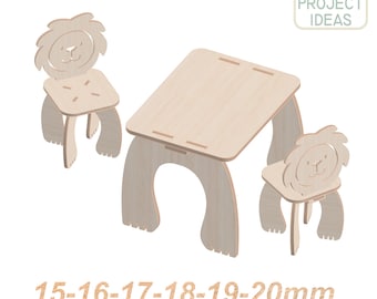 Archivo vectorial de grupo de asientos infantiles con diseño de león, cortado con láser CNC, muebles Montessori (PDF, SVG, DXF)