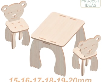 Grupo de asientos para niños Archivo vectorial de oso, dxf-svg-pdf, patrón de corte de enrutador láser y CNC, plantilla de corte, plano, muebles para niños montessori de madera contrachapada