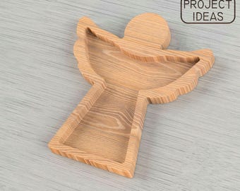 Engel Plotterdatei, CNC Router Vektor Vorlage, 3D-Modell, dxf-svg-eps-stl, Schnittmuster, Holzdekor, Servierplatte & Kindergeschirr