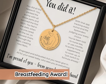 Nagroda za karmienie piersią, Naszyjnik z kamieniem milowym w karmieniu piersią, Naszyjnik z kamieniem milowym, Prezent z okazji karmienia piersią, Mamas Boobery, Biżuteria z mlekiem matki