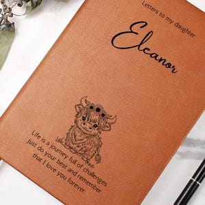 Vaca de las Tierras Altas, Libro para bebés, Diario de embarazo, Diario de cuero personalizado, Habitación infantil de vaca de las Tierras Altas, Cartas a mi hija, Libro de recuerdos para bebés