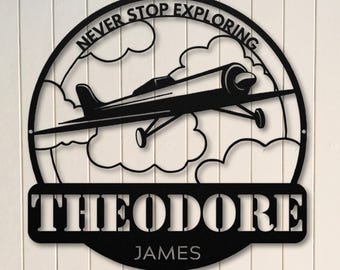 Airplane Wall Art, Airplane Name Sign, Airplane Nursery, Baby Name Sign, Aviation Art, Boy Room Decor, Vintage Airplane Art, Boy Nursery