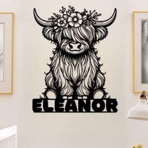 Highland Cow Name Sign, Highland Cow Nursery, Baby Highland Cow, Farm Nursery Decor, Custom Name Sign, Nursery Name Sign for Wall, Girl Name