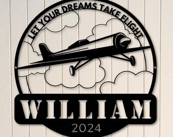 Airplane Name Sign, Airplane Nursery, Baby Name Sign, Airplane Wall Art, Aviation Art, Boy Room Decor, Vintage Airplane Art, Boy Nursery