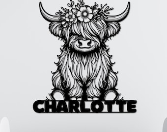 Highland Cow Nursery, Highland Cow Name Sign, Baby Highland Cow, Farm Nursery Decor, Custom Name Sign, Nursery Name Sign for Wall, Girl Name