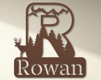 Woodland Nursery Sign, Woodland Nursery Decor, Woodland Nursery Name Sign, Mountain Wall Decal, Forest Wall Decal, Metal Art,Hunting Nursery