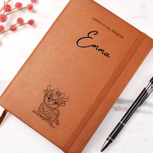 Cartas a mi hija, diario de cuero personalizado, guardería de vacas de las Highlands, libro de recuerdos para bebés, vaca de las Highlands para bebés, diario de embarazo, libro para bebés niña