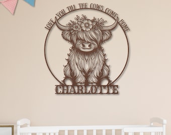 Highland Cow Nursery, Baby Highland Cow, Highland Cow Name Sign, Farm Nursery Decor, Custom Name Sign, Nursery Name Sign for Wall, Girl Name