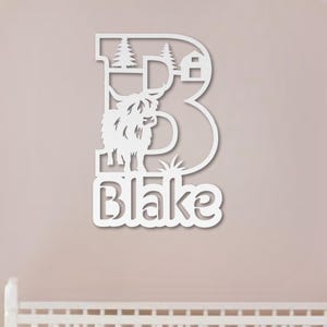 Nursery Name Sign for Wall, Highland Cow Name Sign, Monogram, Highland Cow Nursery, Baby Highland Cow, Farm Nursery Decor, Custom Name Sign