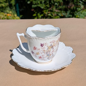 Tasse Moustache Vintage – Peinte à La Main – Motif Fleurs Et Accents Dorés