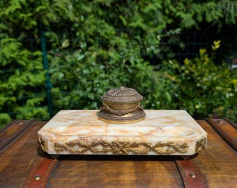 Antique French Marble Bronze Inkwell, 1880-1900, Neoclassical Inkstand, Victorian Desk Accessory, Luxury Writing Set, Rare Collectible Gift