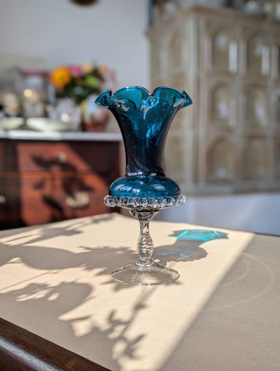 Vintage Murano Art Glass Vase From Italy 1960s – Hand Blown Blue