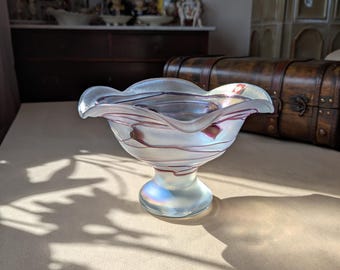 Vintage Iridescent Glass Fruit Bowl by Freiherr von Poschinger | Handblown 1970s Art Glass Centerpiece | Mid-Century Modern Decorative Bowl