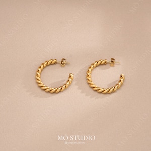Chunky Gold Twisted Hoop Earrings Large Rope Hoop Earrings Big Thick Gold Hoops Gold Bold Statement Hoop Earrings Boho Chic Hoops Waterproof