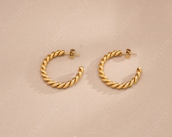 Chunky Gold Twisted Hoop Earrings Large Rope Hoop Earrings Big Thick Gold Hoops Gold Bold Statement Hoop Earrings Boho Chic Hoops Waterproof