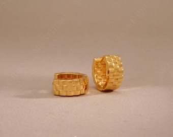 Vintage Chunky Gold Earrings, Thick Gold Beaded Hoops, Gold Hoop Earrings, Patterned Earrings, Small Hoop Earrings, Boho Hoop Earrings