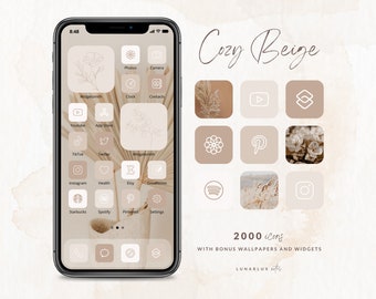 Cozy Beige iPhone Icon Set, 2000 Icons with Bonus Wallpapers and Widgets, 500 icons in 4 aeshetic beige shades, minimalist and boho widgets