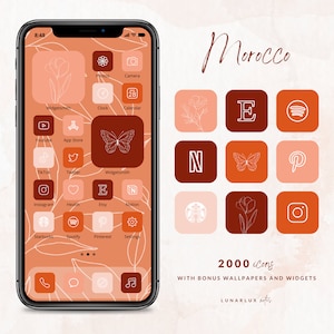 Morocco Icon Set, 2000 Icons with Bonus Minimalist and Boho Wallpapers and Widgets, 500 icons in 4 sunset shades, red and orange ios icons