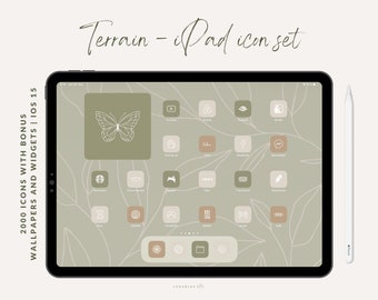 Terrain iPad Icon Set, 2000 Icons with Bonus Wallpapers and Widgets, 500 icons in 4 earth tones colors, minimalist and boho widgets