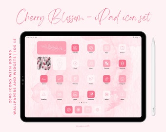 Cherry Blossom iPad Icon Set, 2000 Icons mit Bonus Wallpapers und Widgets, 500 Icons in 4 kräftigen Rosatönen, minimalistische und boho Widgets