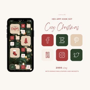 Cozy Christmas iPhone Icon Set, 2000 Icons with Bonus Wallpapers and Boho Widgets, 500 icons in 4 aeshetic colors,  iOS winter app icon set