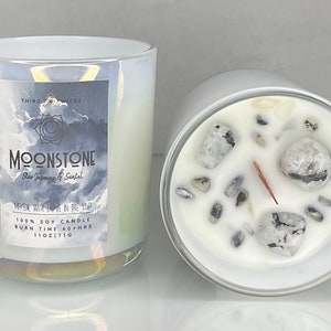 Moonstone Chakra Crystal Soy Candle 11oz.