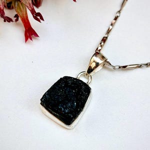 Raw Black Tourmaline Silver Pendant Necklace | Natural Healing Crystal Pendant | Boho Silver Jewelry Gift for Strength & Protection