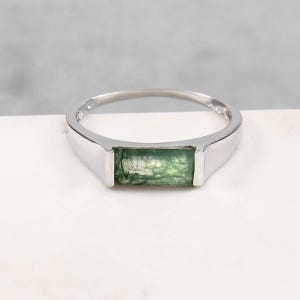 Certified Green Moss Agate Signet Men&#39;s Ring | Authentic Crystal Jewelry in 925K Sterling Silver   | Genuine Moss Agate Statement Ring