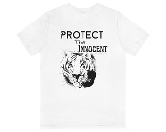 Pro-Life « Protect The Innocent » Maillot Unisexe Manches Courtes Tee | T-shirt anti-avortement | Chemise Tigre Blanche