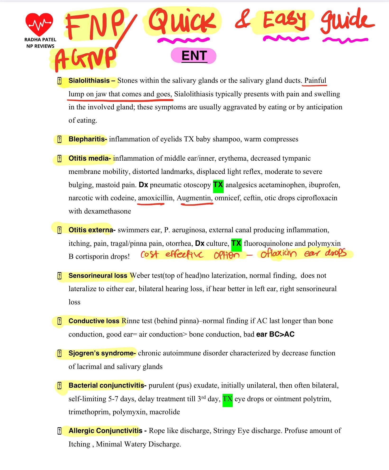67 pages of FNP/AGNP 100% Quick and Easy Guide