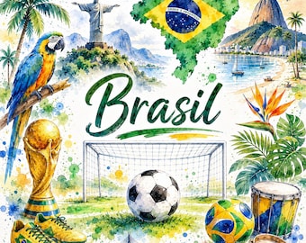 Brazilië Grafische Aquarel – Wereld Cup Fan Art