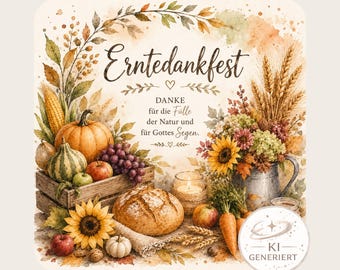 Thanksgiving PNG – Herfstachtige aquarel afbeelding | Digitale download in vierkant formaat