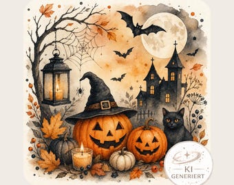 Halloween PNG – griezelige Halloween-afbeelding | Digitale download in vierkant formaat