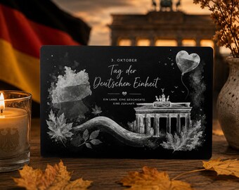 Tag der Deutschen Einheit Karte aus Aluminium – UV-gravierte Metallkarte | Schwarz eloxiert im Visitenkartenformat