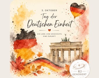 Duitse Dag van de Eenheid PNG – Aquarel afbeelding Duitsland | Digitale download in vierkant formaat