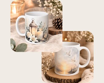 Keramiktasse Allerheiligen & Allerseelen – 340 ml | Sublimierte Gedenktasse mit Tauben, Kerze + Blumen