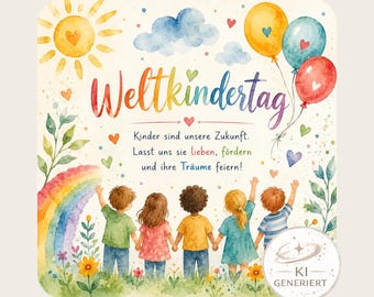 Wereldkinderdag PNG – kleurrijke afbeelding van kinderen | Digitale download in vierkant formaat