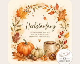 Herbstanfang Aquarell PNG | Digitaler Download | Herbst Deko | Herbstbild | Printable | Kürbis Blätter Beeren | Wandbild Herbst | Sofortdown