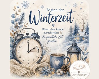 Begin van de winter PNG – Winterse aquarel afbeelding | Digitale download in vierkant formaat