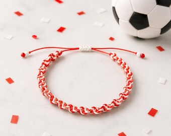 Makramee Armband England – handgeknüpftes Fußball Fanarmband in Weiß Rot | verstellbares Länderarmband