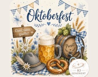 Oktoberfest PNG – Beierse aquarel afbeelding | Digitale download in vierkant formaat