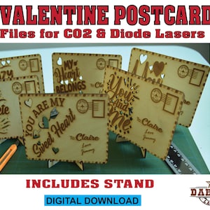 Kit de cartão postal de dia dos namorados com suporte para laser de co2 e diodo - Lightburn eps svg pdf ai